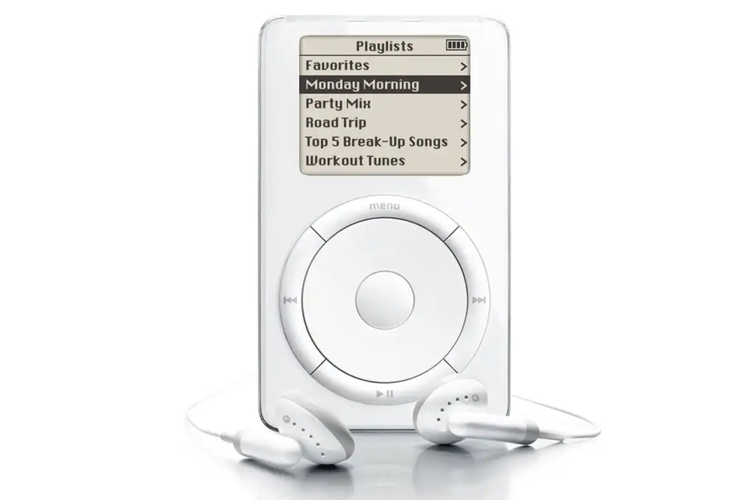 iPod generasi pertama yang didominasi warna putih.