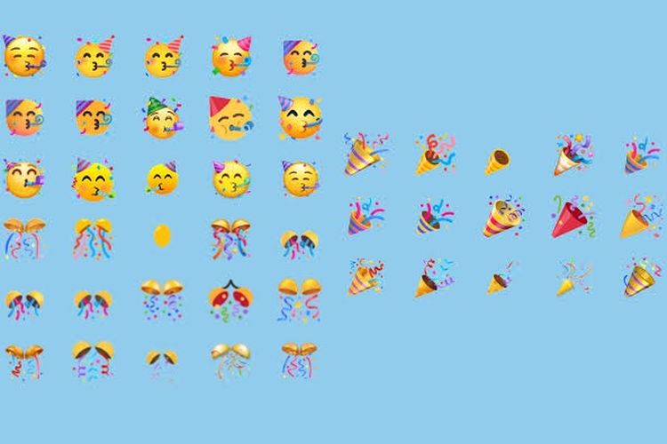 Ilustrasi emoji terkait confetti yang bila dipakai untuk reaksi emoji, akan menampilkan efek confetti dalam chat