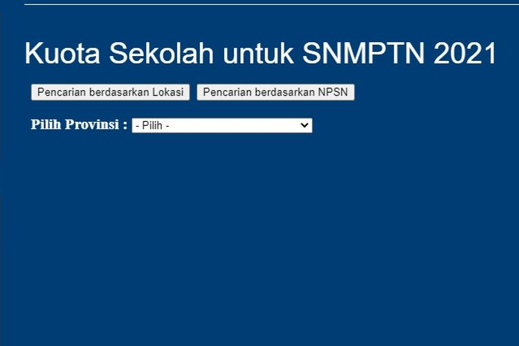 Tangkapan layar kuota sekolah untuk SNMPTN 2021.