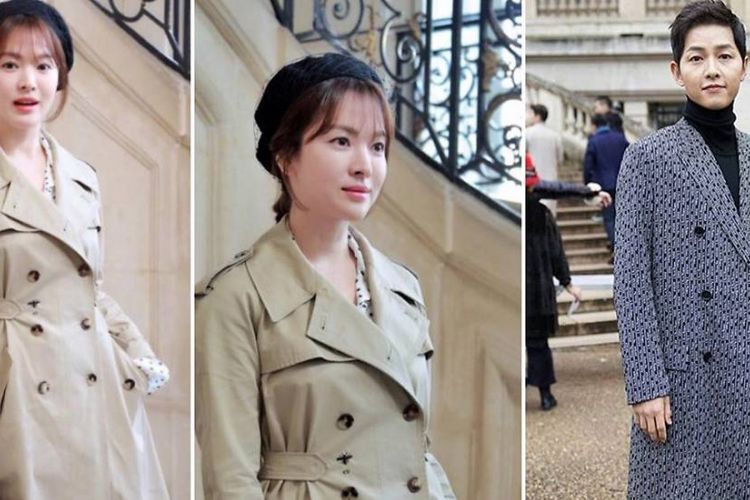 Pasangan selebriti asal Korea Selatan Song Hye Kyo dan Song Joong Ki di Paris Fashion Week.