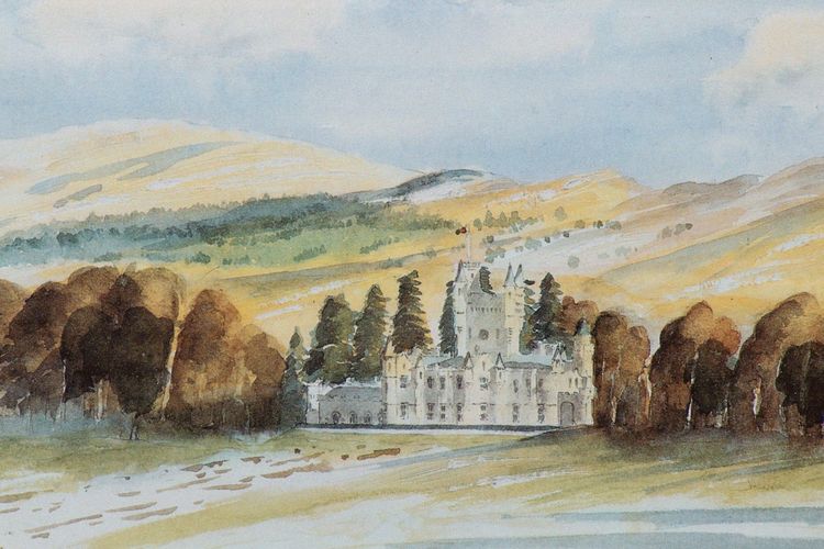Lukisan cat air Balmoral Castle karya Pangeran Charles.