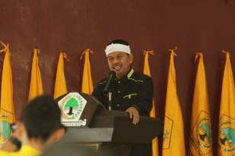 Ketua DPD Partai Golkar Jawa Barat, Dedi Mulyadi, saat memberikan sambutan dalam acara Musyawarah Daerah (Musda) ke-IX DPD Partai Golkar Kabupaten Bogor, di Cibinong, Kabupaten Bogor, Jawa Barat, Kamis (2/6/2016)