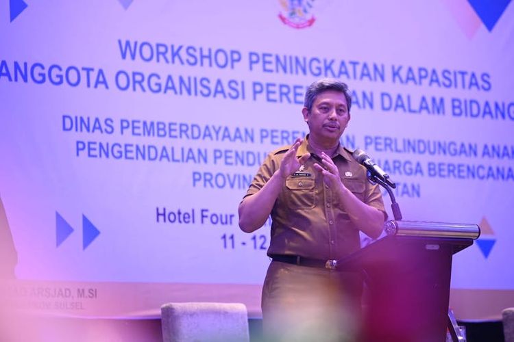 Workshop Peningkatan Kapasitas Anggota Organisasi Perempuan dalam Bidang Sosial yang diselenggarakan oleh DWP dan DP3AP2KB di Hotel Four Points By Sheraton Makassar, Sulsel, Selasa (12/12/2023) 