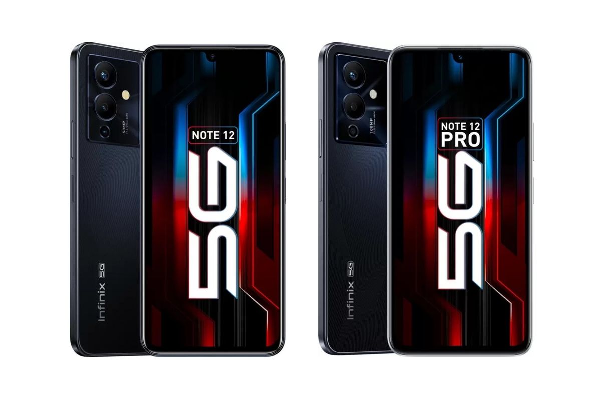 Infinix Note 12 5G (kiri) dan Infinix Note 12 Pro 5G (kanan) resmi meluncur.