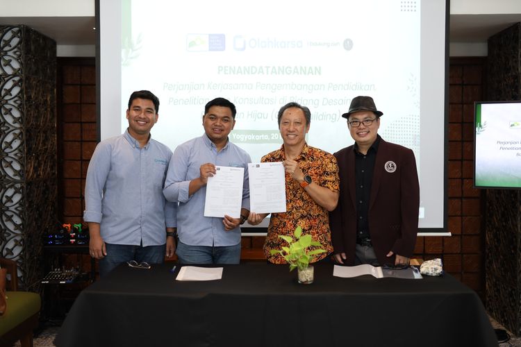 PT Olahkarsa Inovasi Indonesia dan Green Building Council Indonesia (GBCI) menyepakati kerja sama pengembangan pendidikan, penelitian, dan konsultasi di bidang desain dan bangunan hijau, Senin (20/5/2024).