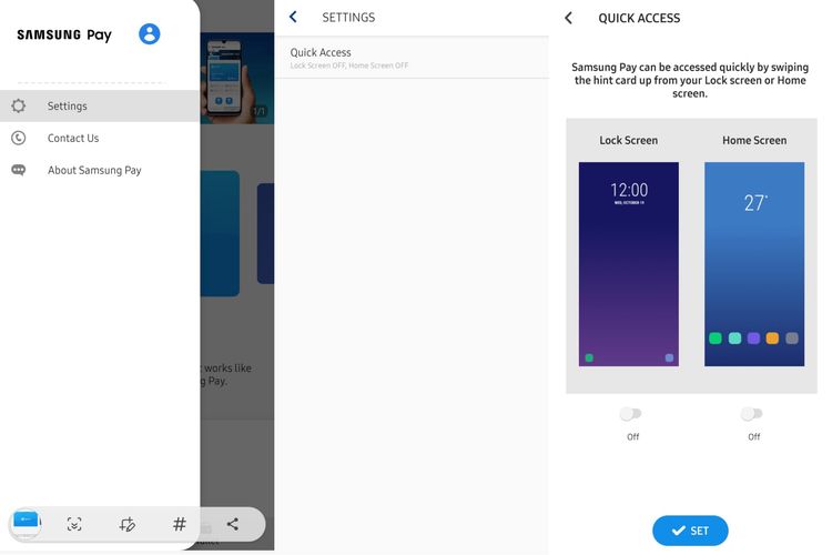 Cara menonaktifkan akses cepat aplikasi Samsung Pay.
