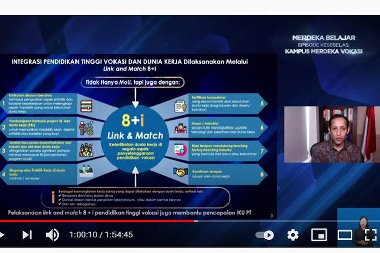Menteri Pendidikan dan Kebudayaan Riset Teknologi Nadiem Makarim saat meluncurkan Merdeka Belajar Episode 11: Kampus Merdeka Vokasi, Selasa (25/5/2021).