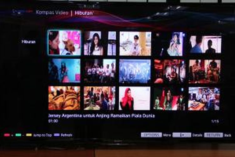 Tampilan antarmuka halaman KompasVideo di Sony Bravia X90B