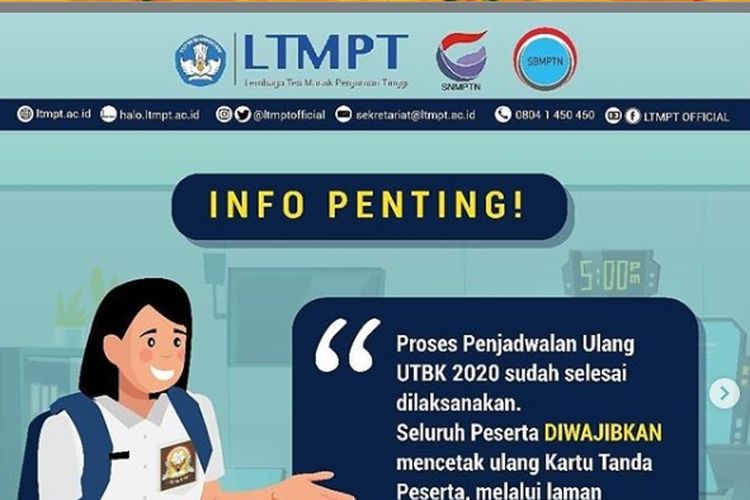 H-4 Tes UTBK-SBMPTN 2020 Tahap I, Ini Info Penting dari  