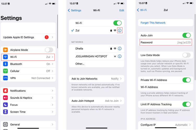 Ilustrasi cara melihat password WiFi yang sudah connect di iPhone.