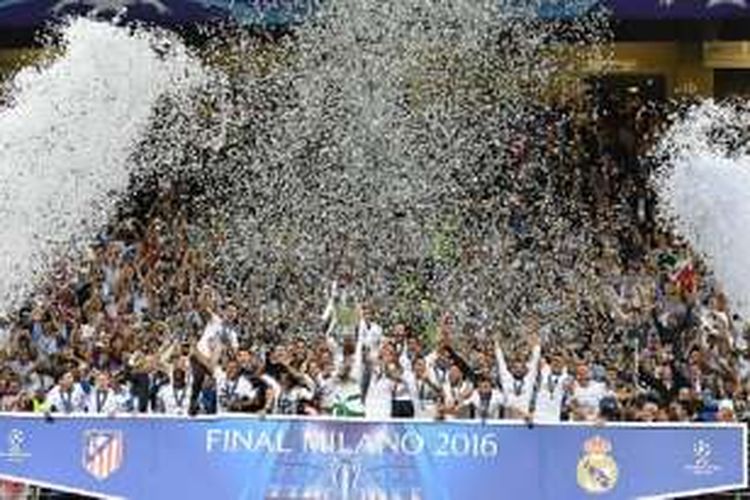 Real Madrid menjuarai Liga Champions 2015-2016 seusai menang adu penalti atas Atletico di San Siro, Sabtu (28/5/2016).