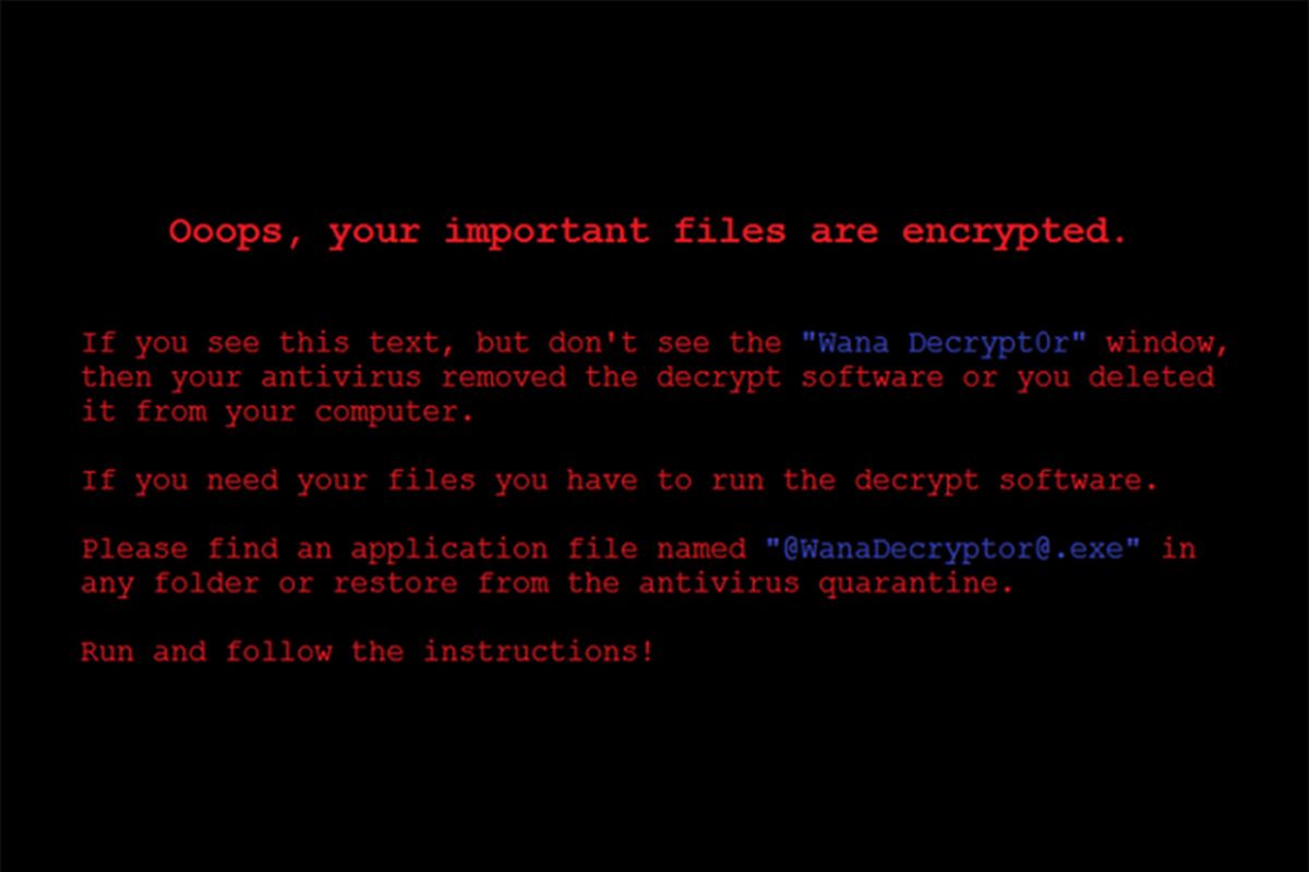 Tampilan wallpaper di komputer korban yang diganti oleh ransomware Wanna Decryptor. 