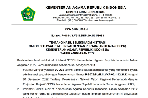 Link Pengumuman PPPK Kemenag, Cara Cek, dan Pengajuan Sanggahnya...