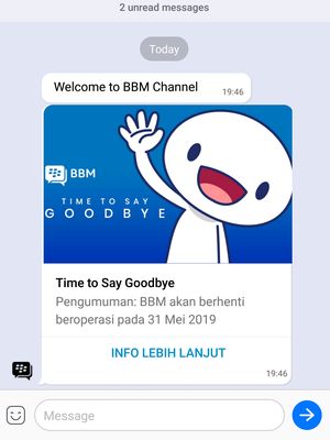 Pemberitahuan penghentian layanan BlackBerry Messenger