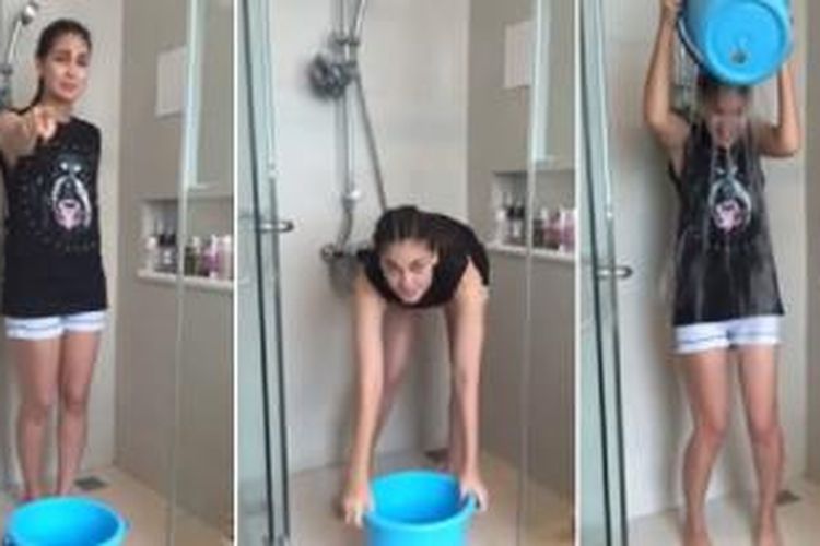 Luna maya terima tantangan Ice Bucket Challenge.