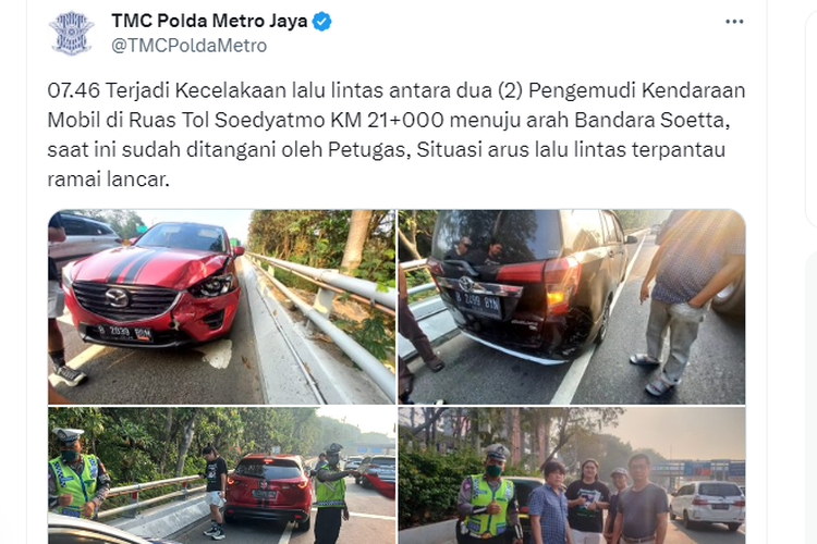 Kecelakaan di ruas Tol Sedyatmo KM 21 arah Bandara Soekarno-Hatta pagi ini, Selasa (17/10/2023).