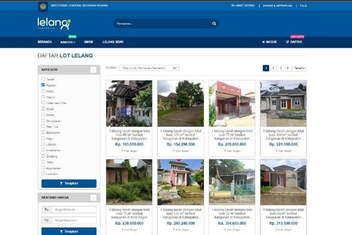 DJKN melalui lelang.go.id memfasilitasi lelang rumah yang berlokasi di Bogor, Jawa Barat dengan nilai limit mulai Rp 103 juta.