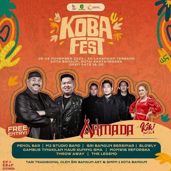 Koba Fest 2023 akan digelar di eks Lapangan Terbang Kota Bangun, Kukar, mulai Selasa (28/11/2023) sampai Rabu (29/11/2023).

