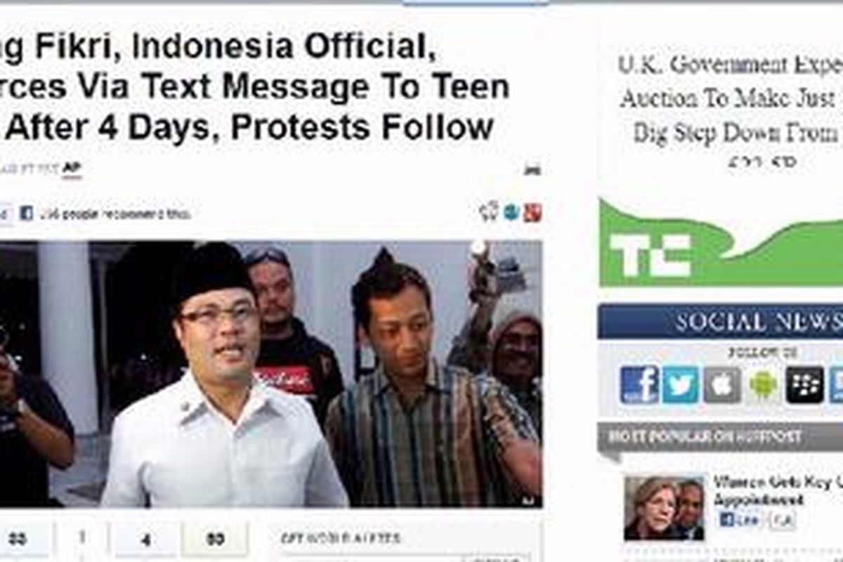 Ini berita tentang Aceng HM Fikri yang dimuat laman Huffington Post.