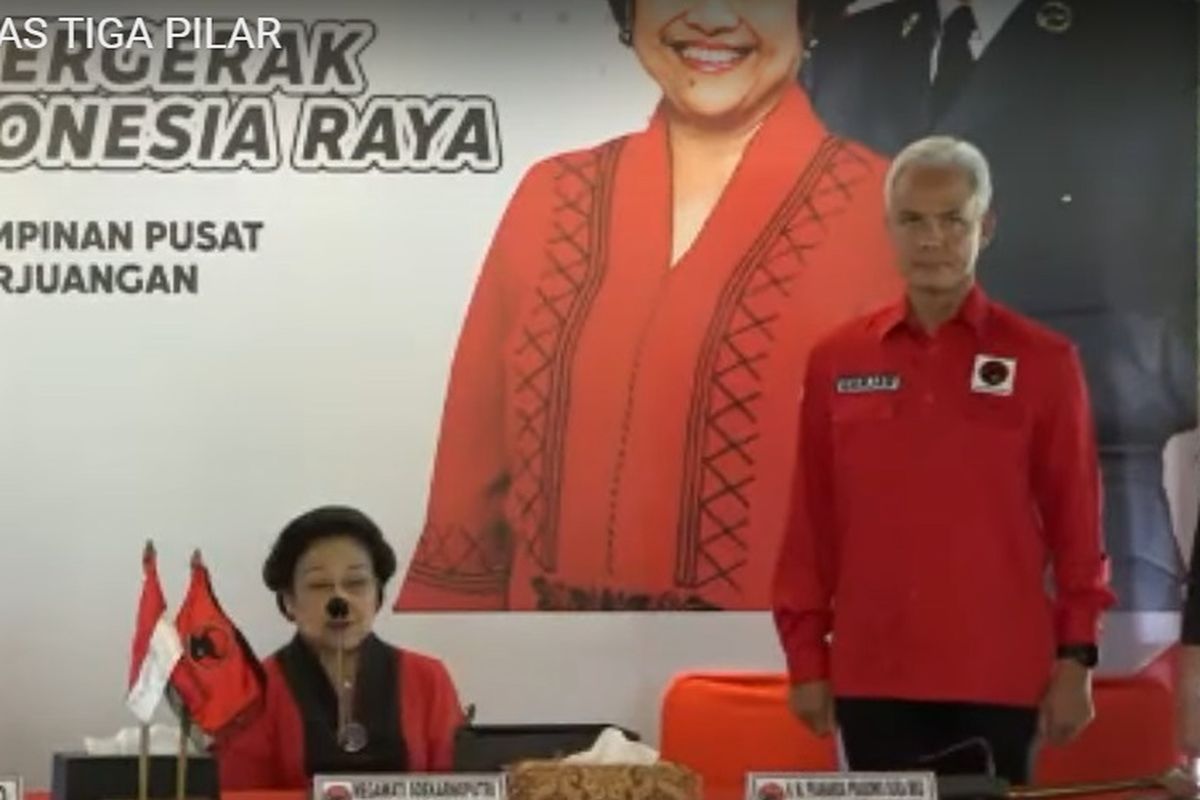 Ketua Umum PDI-P Megawati Soekarnoputri mengumumkan Ganjar Pranowo sebagai calon presiden mewakili partainya untuk berlaga di Pilpres 2024. Pengumuman dilaksanakan di Istana Batu Tulis, Bogor, Jumat (21/4/2023).
