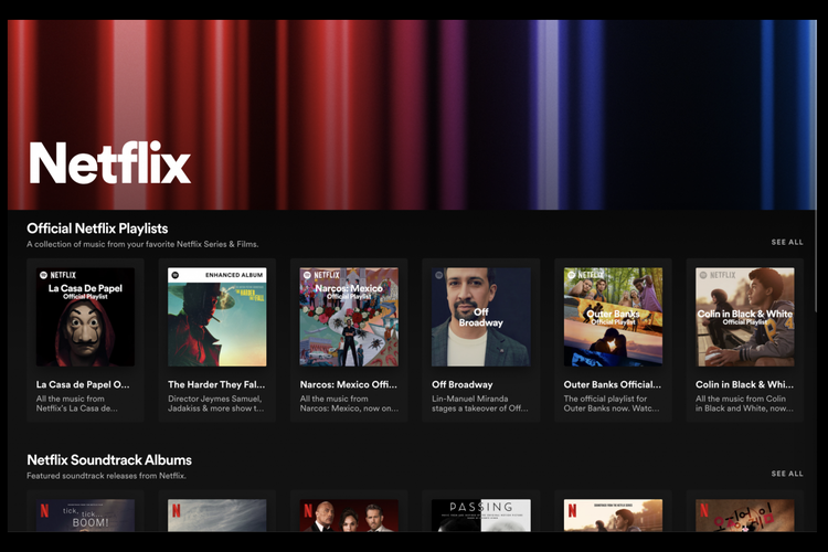Netflix Hub hadir di Spotify, tempat mencari dan mendengarkan soundtrack dan podcast dari film/serial populer Netflix.