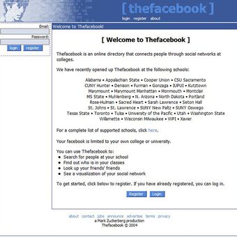 Tampilan awal situs TheFacebook tahun 2004