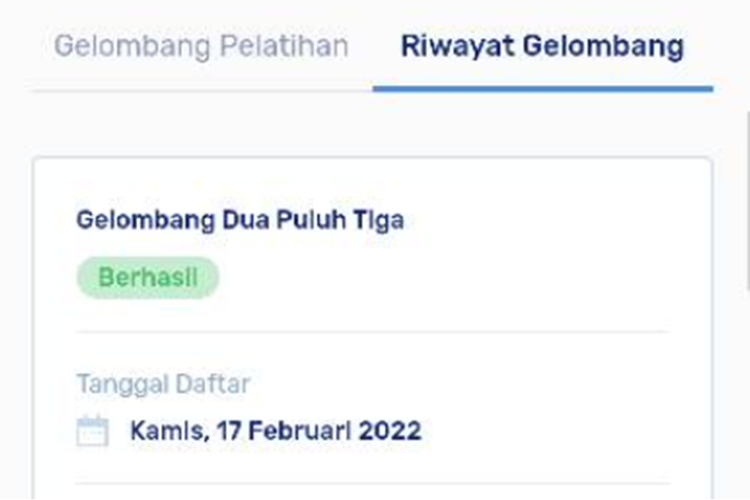 Tangkapan layar unggahan yang menampilkan status kelulusan Prakerja gelombang 23.