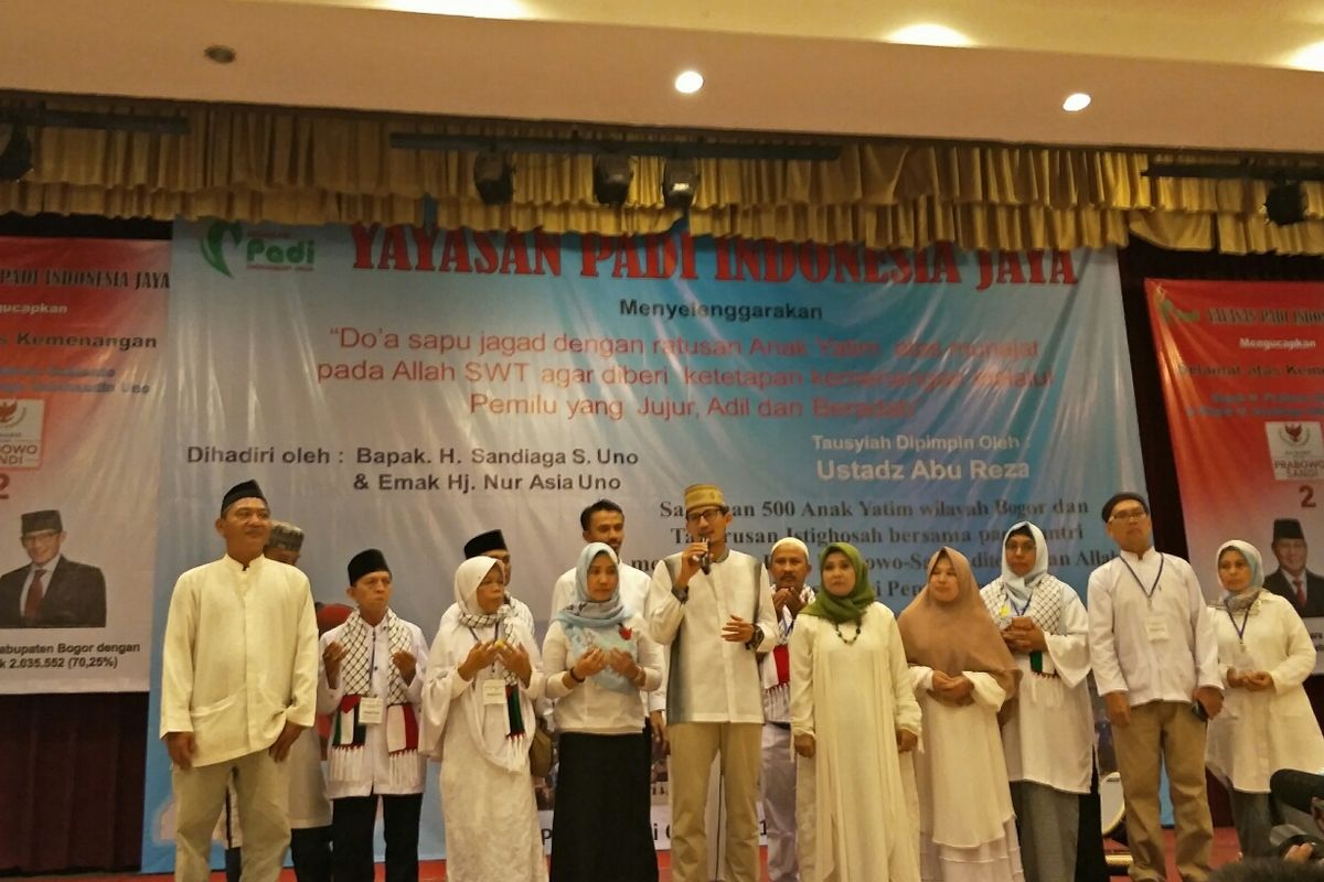 Calon Wakil presiden nomor 02, Sandiaga Uno di Taman Wiladatika, Harjamukti, Cimanggis, Depok, Jumat (10/5/2019).