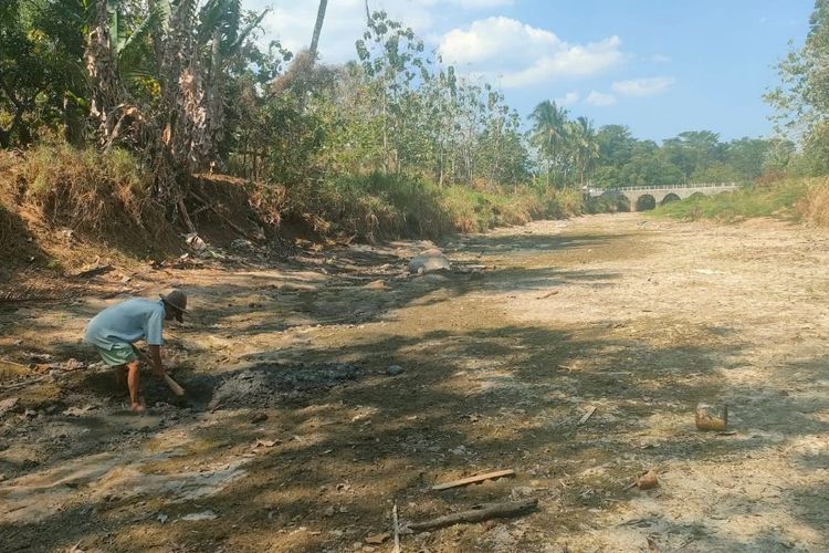 Kemarau Panjang, Warga Semin Gunungkidul Gali Dasar Sungai untuk Dapatkan Air Bersih  