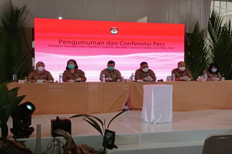 KPU Sulut saat melakukan pengumuman penetapan pasangan calon gubernur dan wakil gubernur tahun 2020, Rabu (23/9/2020)