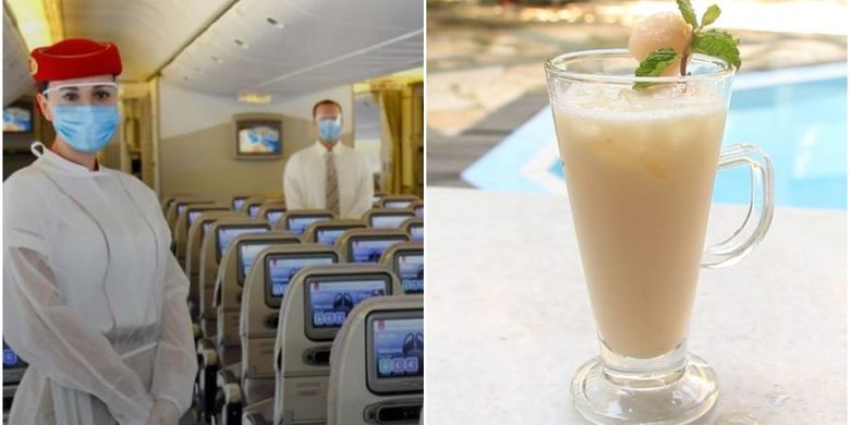 Maskapai penerbangan Emirates dan Es Leci Yakult