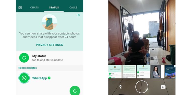 WhatsApp Status memungkinkan pengguna mengunggah foto, video pendek, dan GIF untuk kontak WhatsApp.