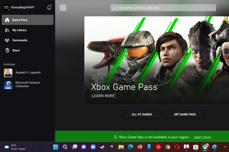 Ilustrasi Xbox PC Game Pass yang belum tersedia di Indonesia.
