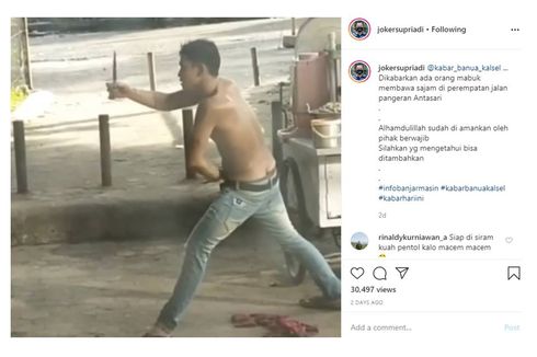 Video Viral Pria Mabuk di Banjarmasin Acungkan Senjata Tajam, Ternyata Napi Asimilasi
