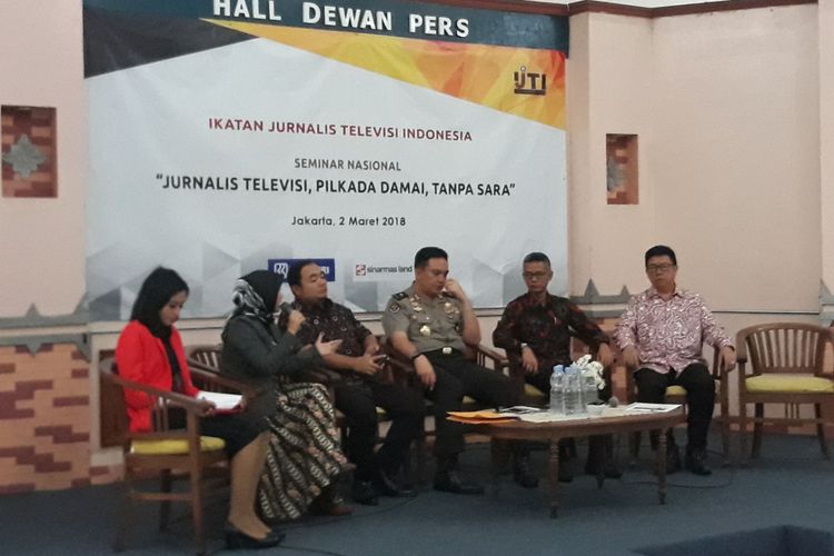 Seminar Jurnalis Televisi, Pilkada Damai Tanpa SARA di Gedung Dewan Pers Jakarta, Jumat (2/3/2018).