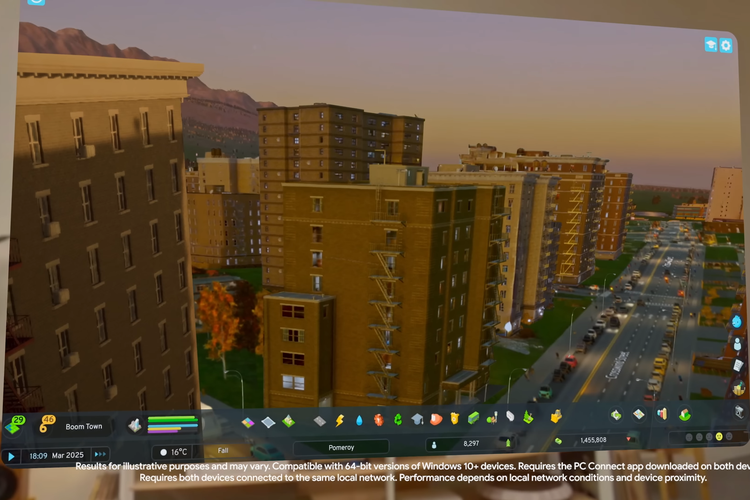 Google memamerkan contoh penggunaan Autospatialization saat memainkan Cities: Skylines yang distreaming dari PC. Sistem AI mampu membedakan elemen UI di latar depan dan dunia game di latar belakang, lalu menyajikannya dalam lapisan ruang yang berbeda.
