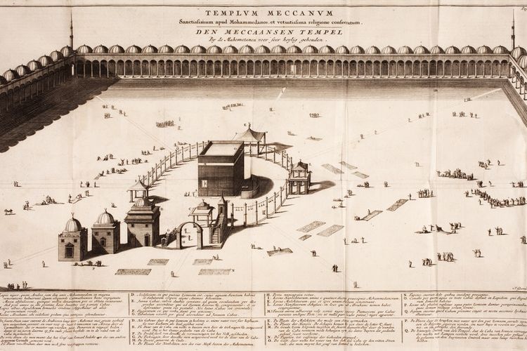 Ilustrasi pemandangan Kakbah di Mekkah pada tahun 1718.