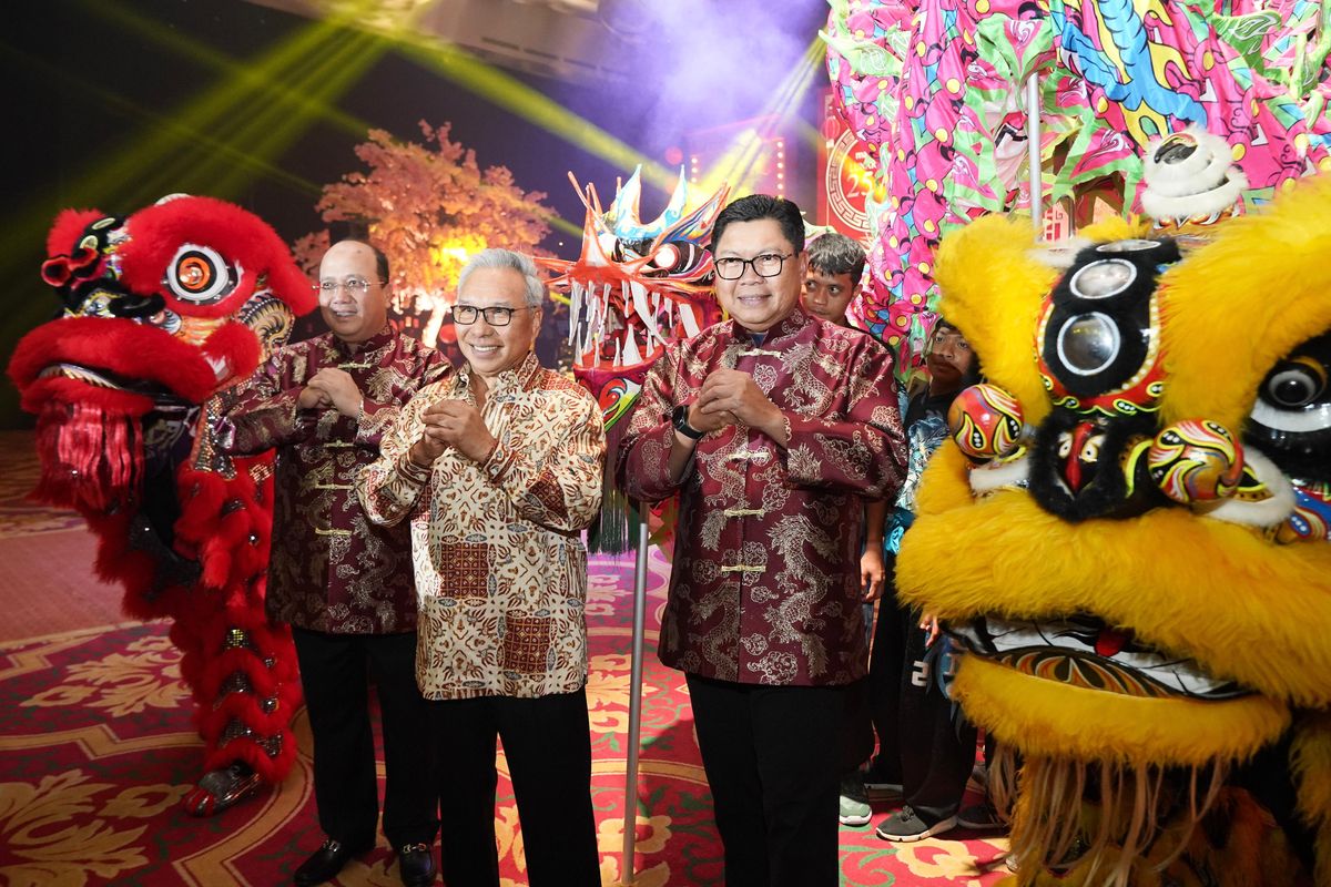 Direktur Utama Bank Mandiri Darmawan Juanidi dalam acara perayaan Imlek dan customer gathering Bank Mandiri di Jakarta, Rabu (21/2/2024)