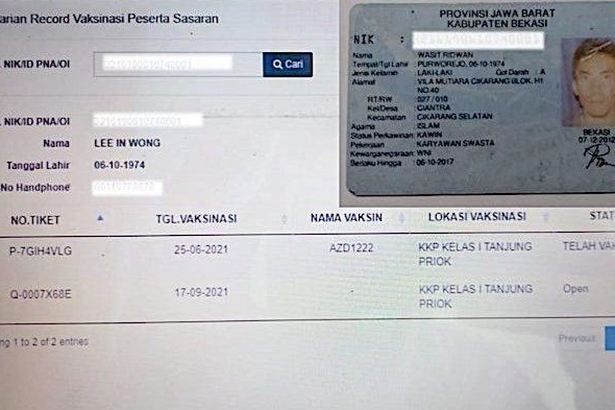 Warga Kabupaten Bekasi, Jawa Barat gagal mengikuti vaksinasi karena nomor induk kependudukan atau NIK KTP Elektronik dipakai orang lain.
