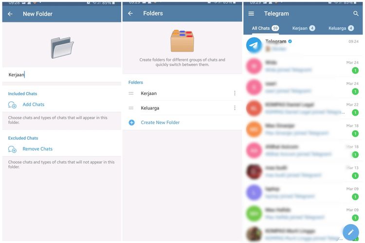 Membuat chat folder di aplikasi Telegram versi baru.