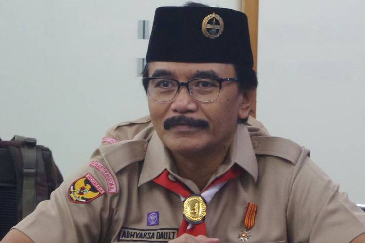 Ketua Kwarnas Gerakan Pramuka Adhyaksa Dault saat berkunjung ke Redaksi Kompas.com, Palmerah Selatan, Jakarta Pusat, Kamis (15/6/2017).