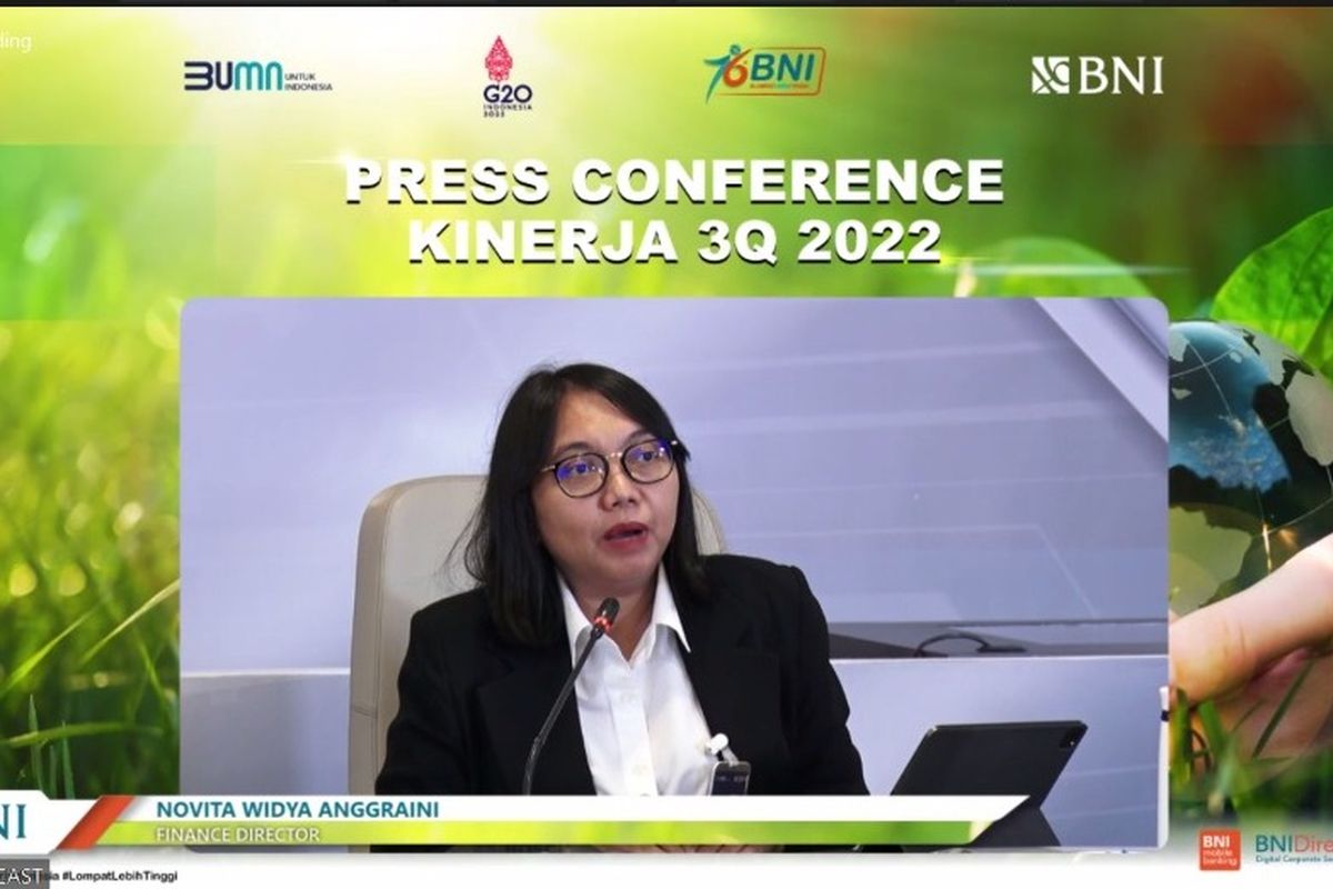 Direktur Keuangan BNI Novita Widya Anggraini saat konferensi pers paparan kinerja BNI Kuartal III 2022, Senin (25/10/2022).
