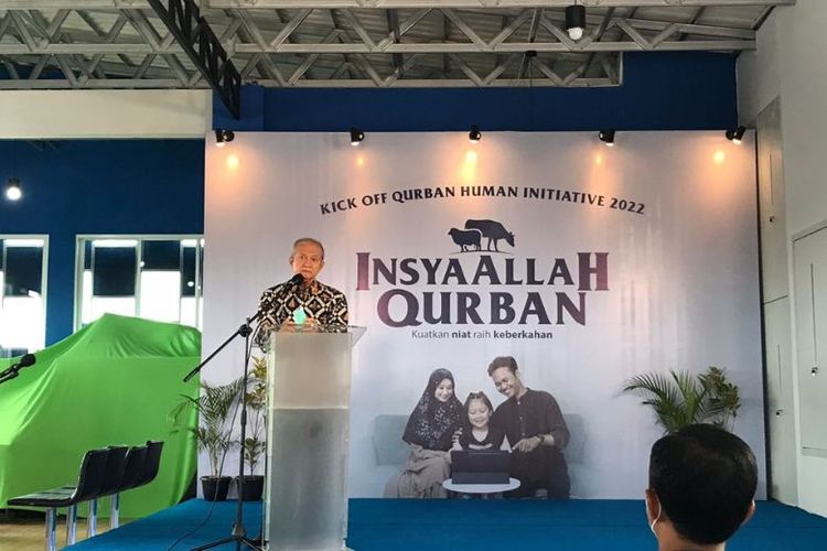 Wakil Ketua MUI Anwar Abbas pada peresmian pembukaan program Qurban Human Initiative 2022 ?Kuatkan Niat Raih Kebaikan? di Initiative Building Human Initiative, Depok, Jawa Barat, Kamis (2/6/2022) 