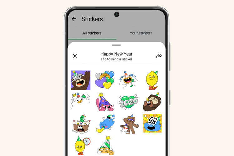 Tampilan paket stiker WhatsApp khusus tahun baru 2026