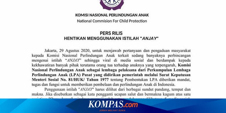 Ramai Soal Larangan Penggunaan Istilah Anjay Ini Penjelasan Komnas Perlindungan Anak Halaman All Kompas Com