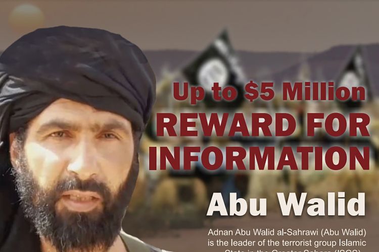 Foto yang diunggah situs Rewards for Justice menunjukkan Adnan Abu Walid al-Sahrawi, pemimpin Negara Islam Irak dan Suriah di Sahara Besar. Presiden Perancis Emmanuel Macron mengumumkan kesuksesan besar karena berhasil membunuh al-Sharawi di Sahel.