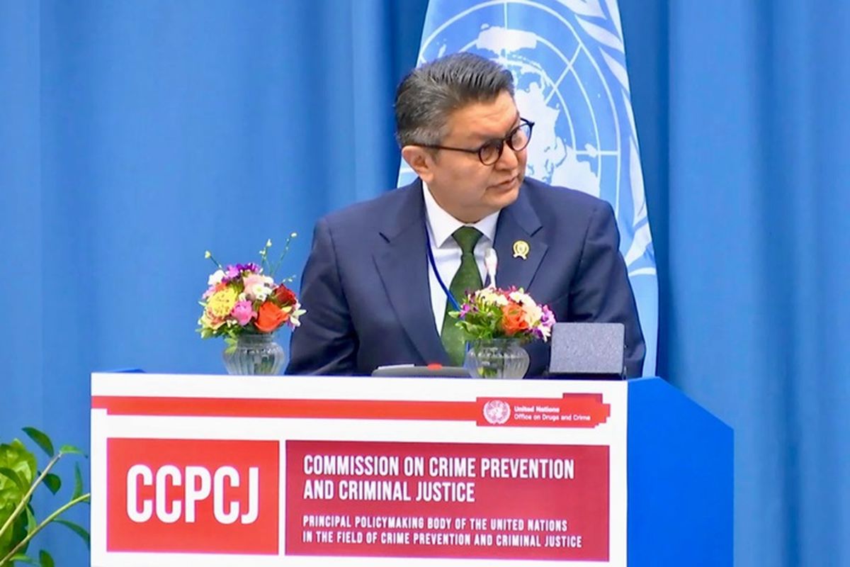 Kepala Badan Nasional Penanggulangan Terorisme (BNPT) Komisaris Jenderal (Komjen) Polisi (Pol) Rycko Amelza Dahniel dalam Sidang ke-33 Komisi Pencegahan Kejahatan dan Peradilan Pidana (the Commission on Crime Prevention and Criminal Justice ( CCPCJ ) di Wina, Austria, Senin (13/5/2024).