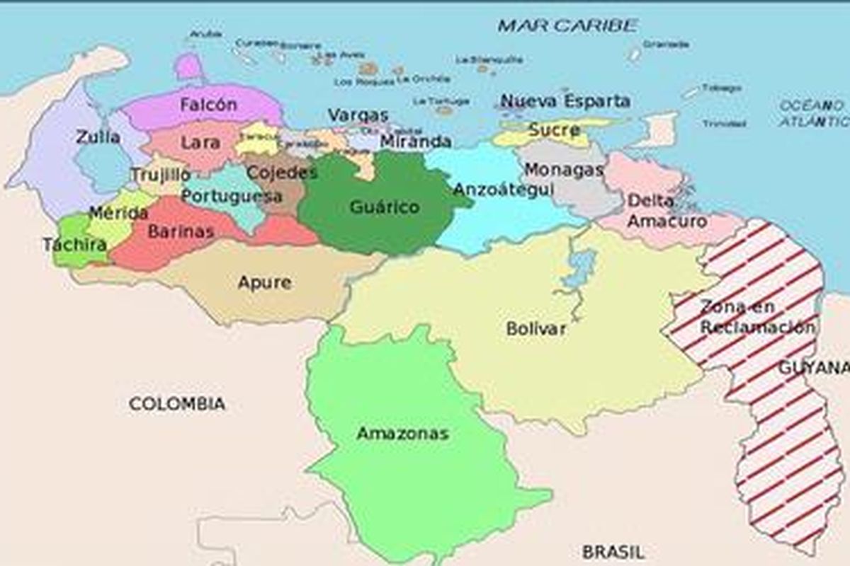 Peta wilayah administrasi Venezuela. 