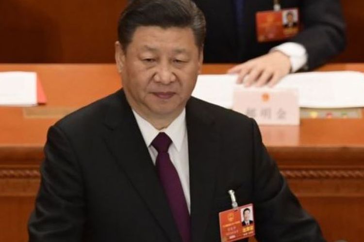Presiden China, Xi Jinping, ketika berpidato dalam sesi penutupan Kongres Rakyat China Selasa (20/3/2018).