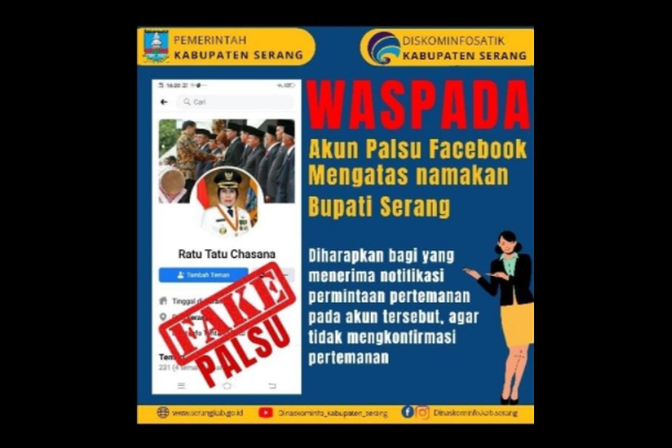 Bupati Serang Ratu Tatu Chasanah menyatakan, ada akun palsu mencatut dirinya.